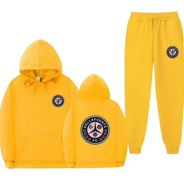 Damen bequeme Freizeit-Lounge-Anzug mit Kängurutasche und modernem Logo Drune