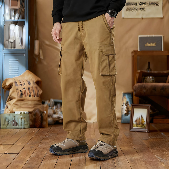 Herren Slim-Fit Utility-Cargohose mit elastischem Bund, Kordelzug und integrierter Webgürtel Drune