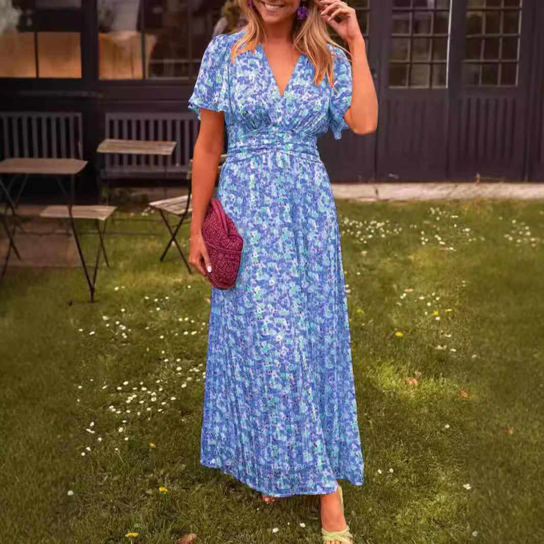 Damen Maxikleid mit floralem Muster und raffinierten Ärmeln Drune