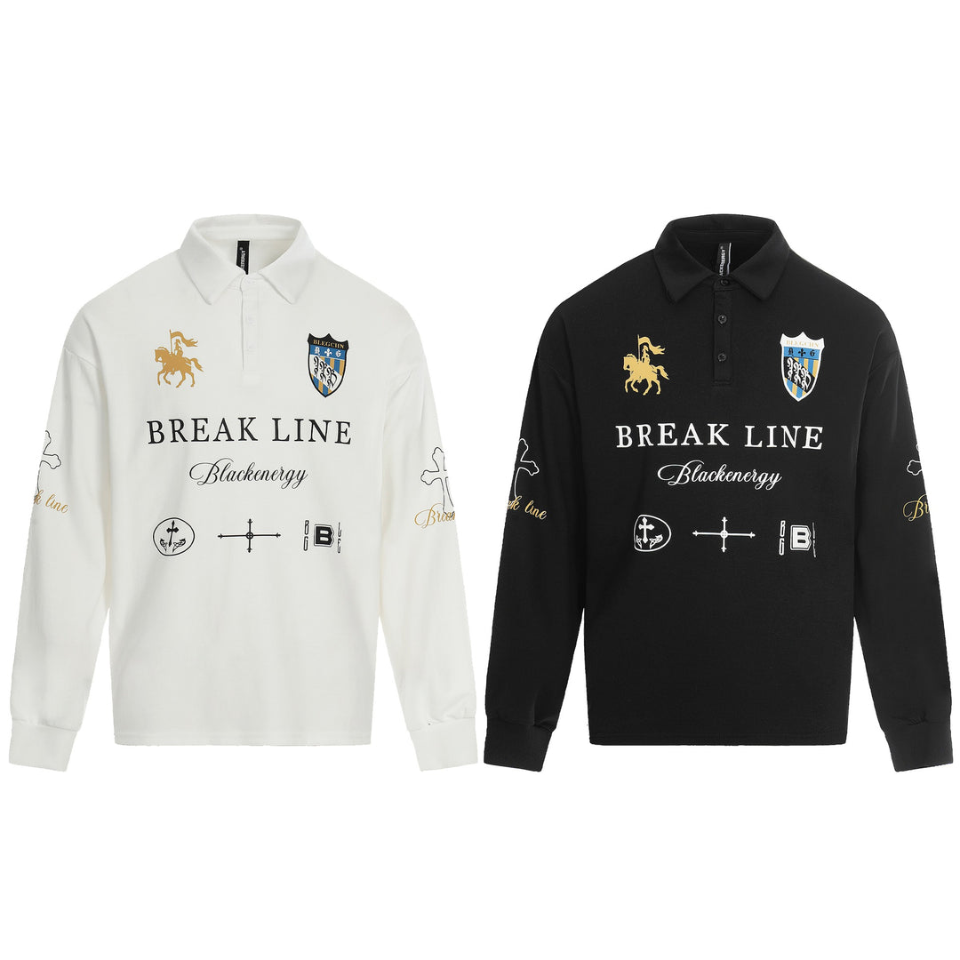 Unisex Rugby-Poloshirt mit Kentkragen, Logoprints und Oversize-Schnitt Drune
