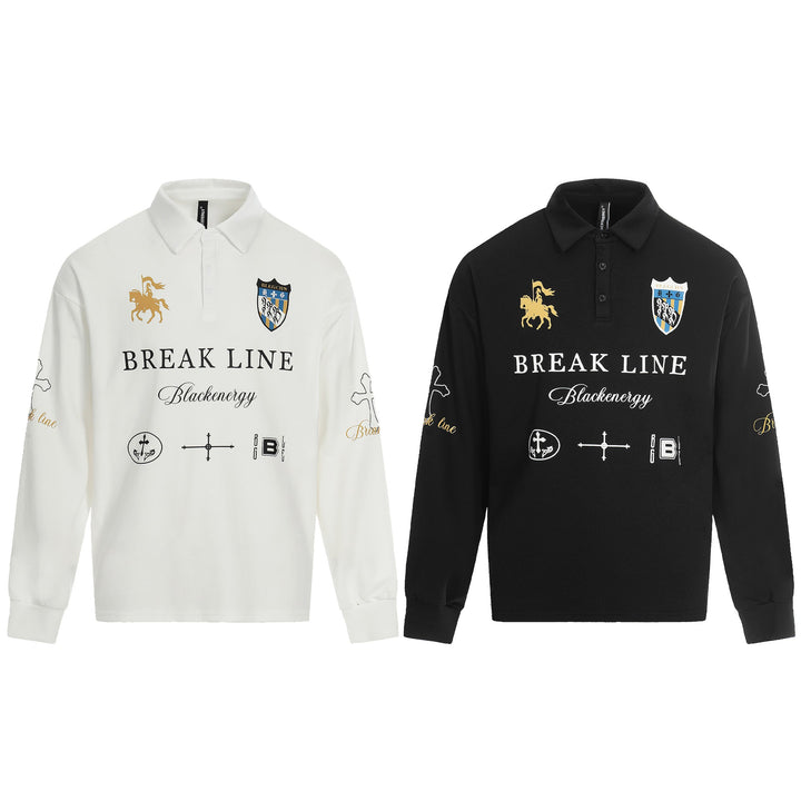 Unisex Rugby-Poloshirt mit Kentkragen, Logoprints und Oversize-Schnitt Drune
