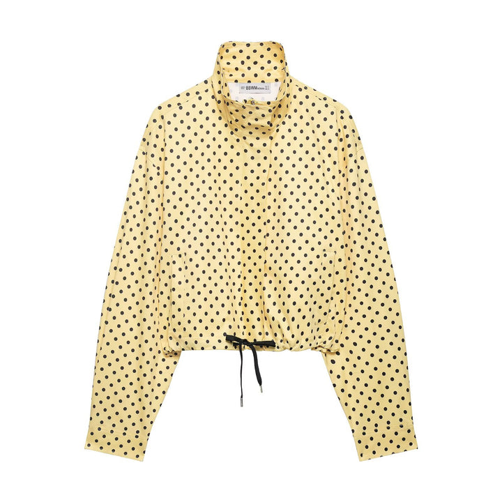 Damen Cropped-Übergangsjacke mit Polka-Dot, hohem Funnelkragen und Tunnelzug Drune