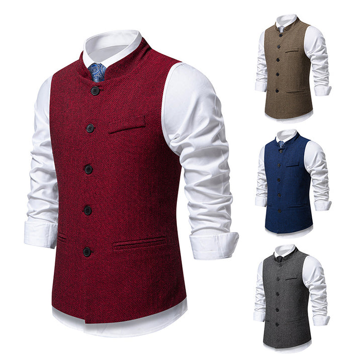 Herren nan elegante Weste mit Stehkragen und Fischgrätmuster aus Wollmix Drune