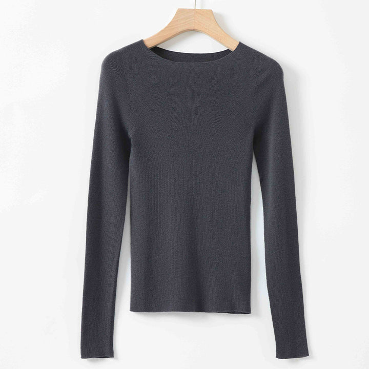 Damen Feiner Langarm-Feinstrickpullover mit U-Boot-Ausschnitt und figurbetonter Passform Drune