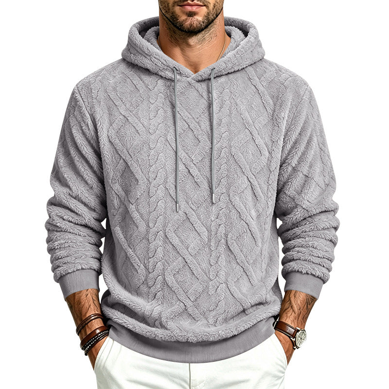 Herren Kuscheliger Sherpa-Kapuzenpullover mit Zopfstruktur und Rippbündchen Drune