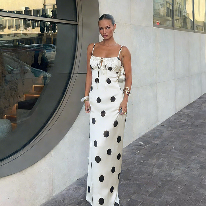 Damen Maxikleid mit verspieltem Punktmuster und raffiniertem Trägerschnitt Drune