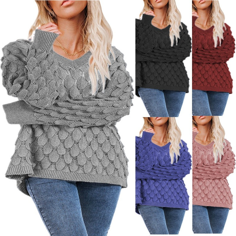 Damen Grobstrickpullover mit strukturiertem Wellenmuster und lässigem Schnitt Drune
