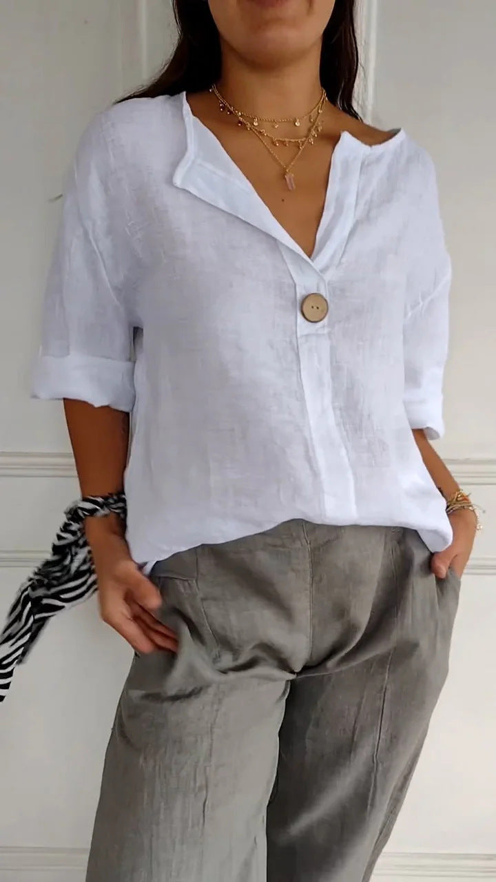 Damen luftige Leinenbluse mit Knopfdetails und lässigem Schnitt Drune