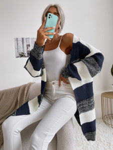 Damen Lässiger Strickmantel mit Streifen Drune