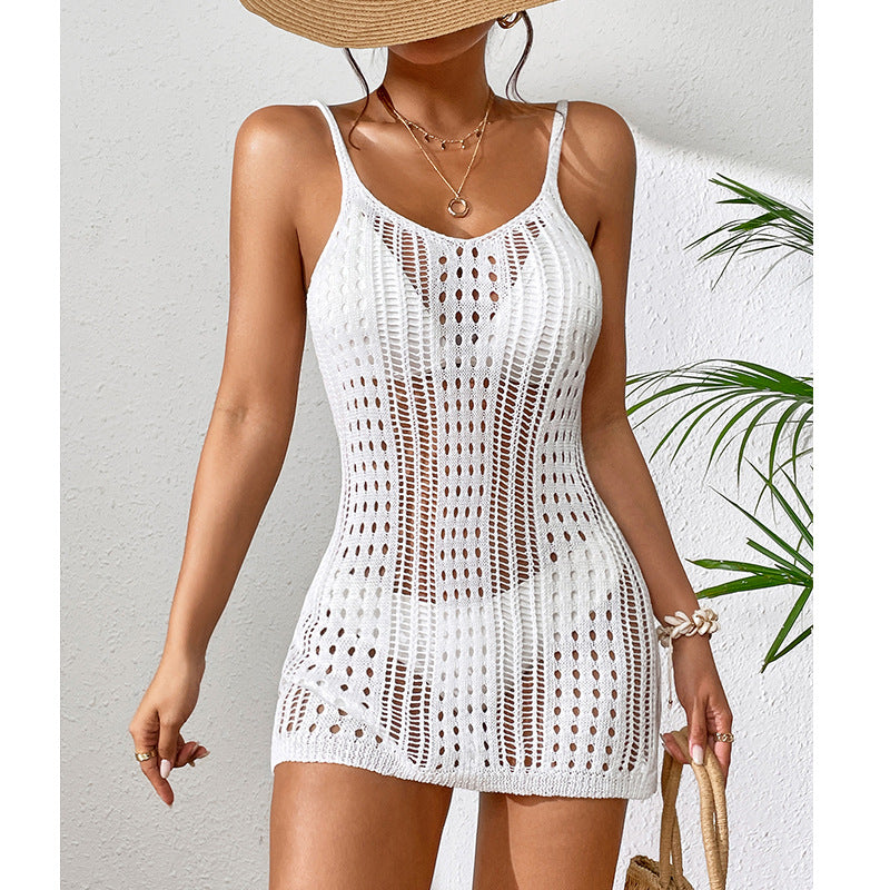Damen Häkel-Strandkleid mit transparentem Design und eleganten Details Drune