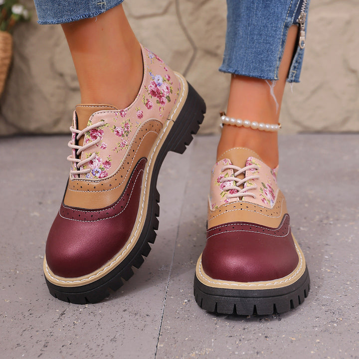 Damen florale Brogue-Schnürschuhe mit mehrlagigem Materialmix und profilierter Gummisohle Drune