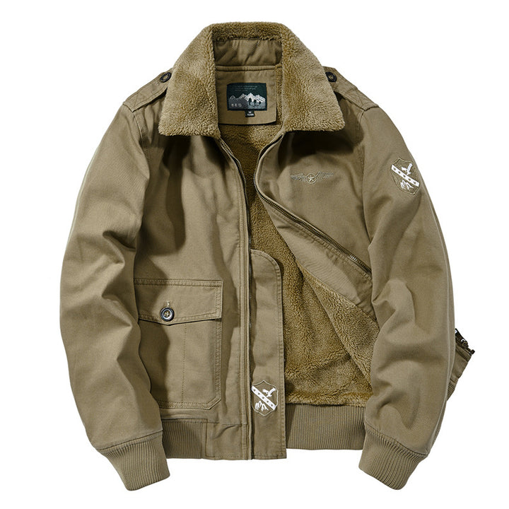 Herren nan Canvas-Pilotjacke mit Sherpa-Kragen, gesteppter Innenlage und Ärmel-Reißverschlusstasche Drune