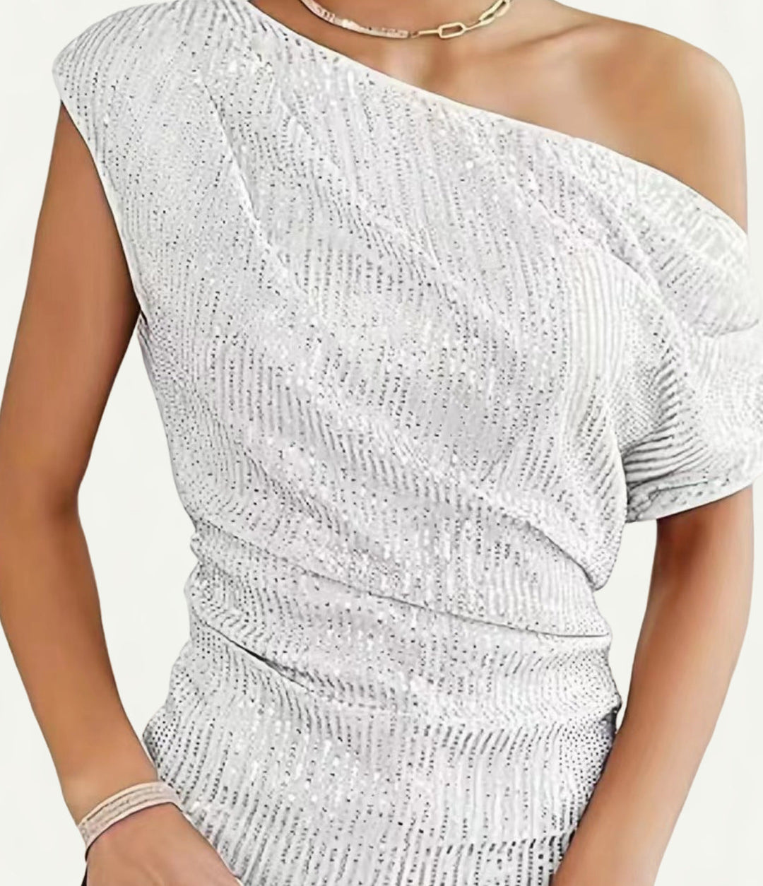 Damen Elegantes asymmetrisches Top mit Glitzerakzenten Drune