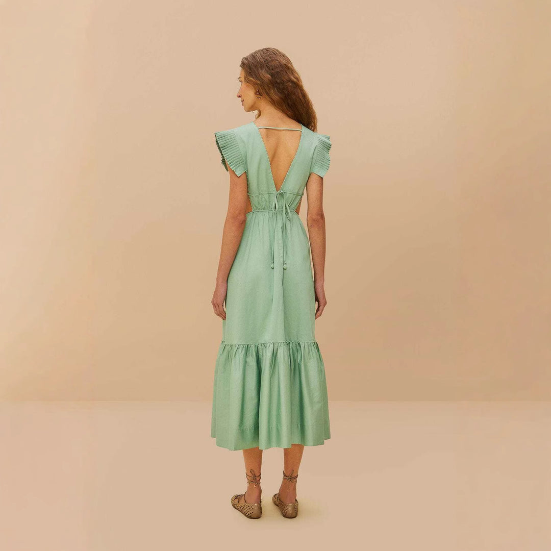 Damen Maxikleid mit hoch geschnittenen Rüschenärmeln und verstellbarem Taillenbund Drune