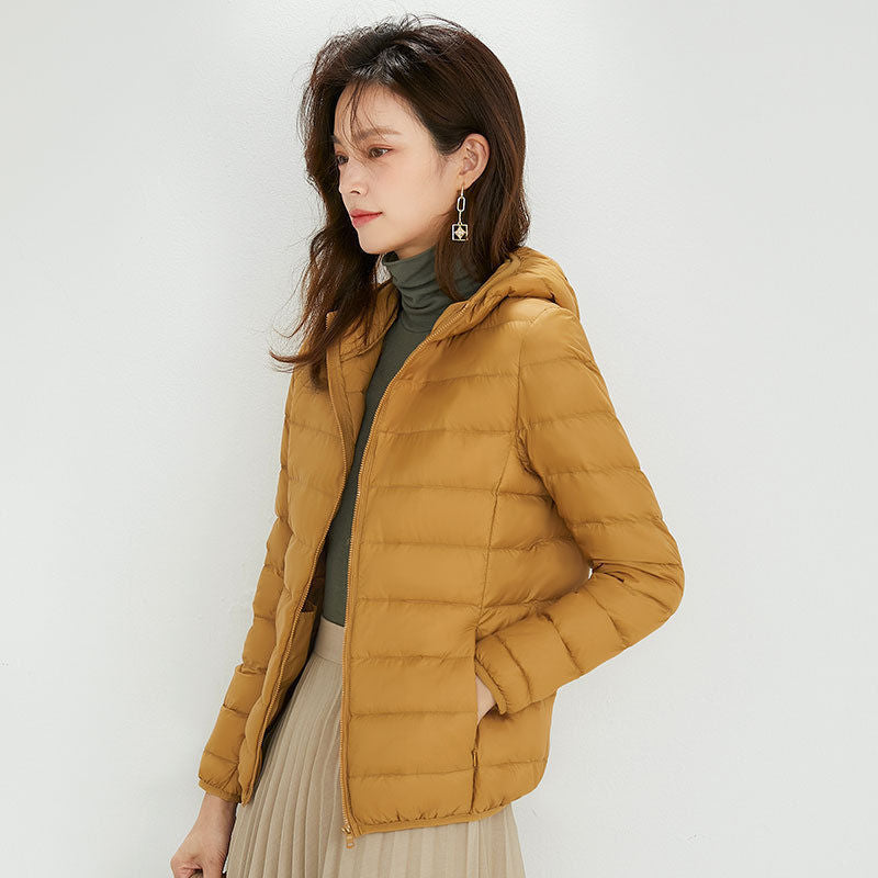 Damen Ultraleichte gesteppte Kapuzenjacke mit ultraflacher Thermowatte Drune