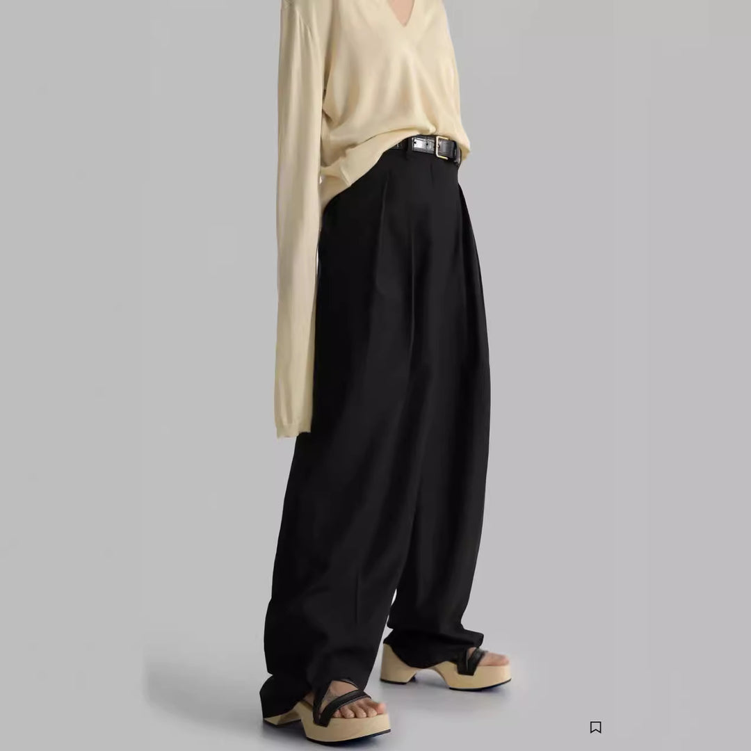 Damen elegante, weit geschnittene Anzughose mit hohen Bund Drune