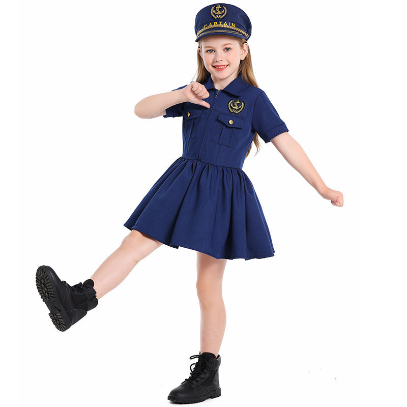 Mädchen Polizeikostüm mit Kleid und Mütze Drune