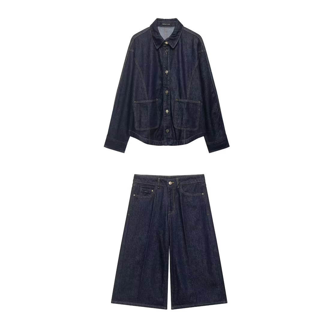 Damen Oversize-Denimjacke mit aufgesetzten Taschen und Ziernähten Drune