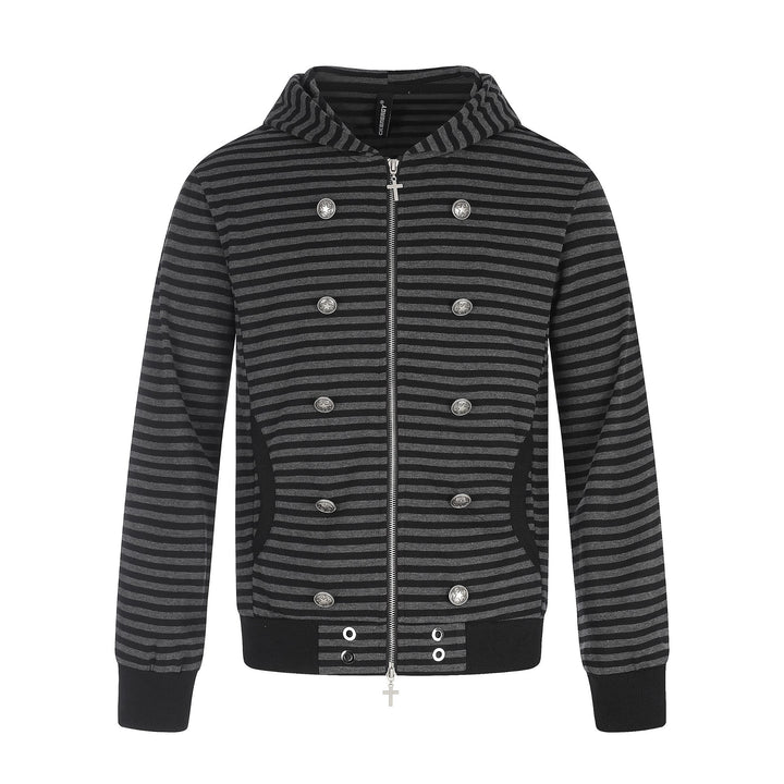 Herren Gestreifte Kapuzenjacke mit Doppelknopf-Optik, Rippenbündchen und Kreuz-Zipper Drune