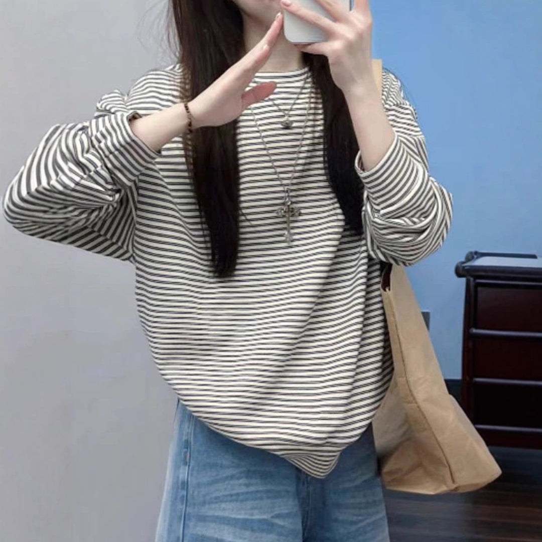 Damen lässiges Streifen-Langarmshirt Drune