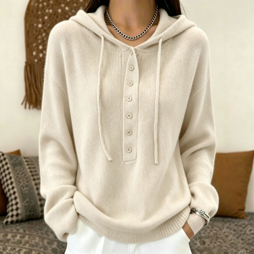 Damen Kapuzenpullover aus weichem Feinstrick mit Knopfleiste und relaxed Fit Drune