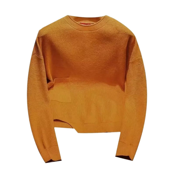 Damen Kurz geschnittener Strickpullover mit unregelmäßigem Saum und Rundhalsausschnitt Drune