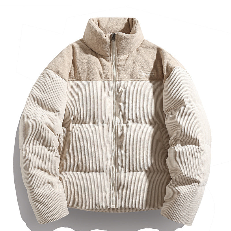 Unisex Kord-Steppjacke mit hoher Kragenlinie, gesteppter Wattierung und kontrastierender Schulterpasse Drune