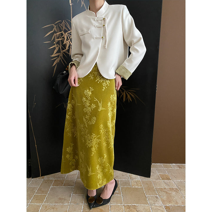 Damen komfortable Chiffon-Jacke mit asiatischen Knopfdetails Drune
