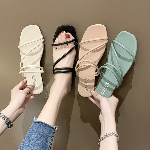 Damen nan minimalistische Schlupf-Sandalette mit filigranen Schlaufenriemen und gepolstertem Komfortfußbett Drune