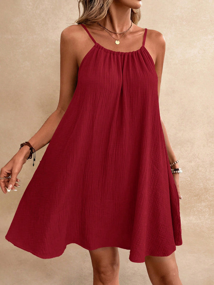 Damen Lockeres Baumwoll‑Gauze‑Trägerkleid mit gerafftem Ausschnitt und A‑Linien‑Silhouette Drune