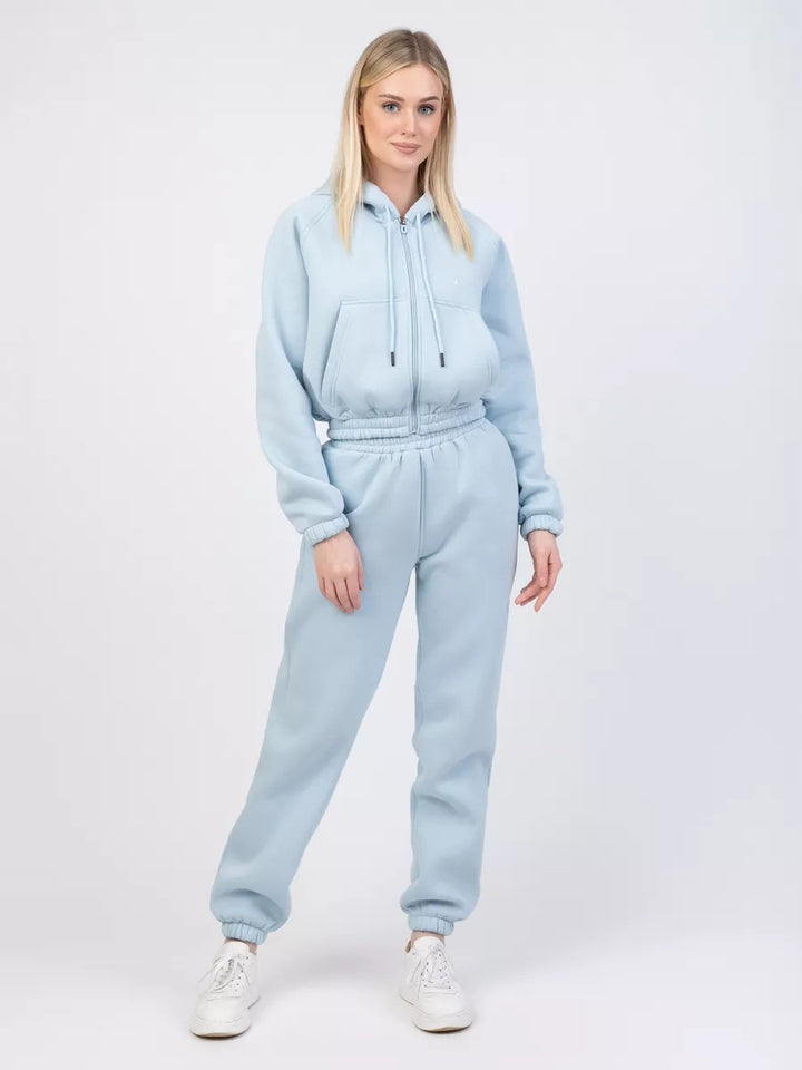 Damen Gekürztes Zip‑Hoodie mit elastischer High‑Waist Jogginghose Drune
