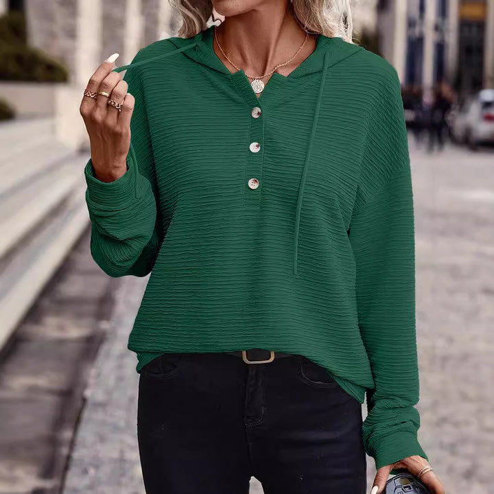 Damen Texturierter Kapuzenpullover mit Knopfleiste und Oversize-Schnitt Drune