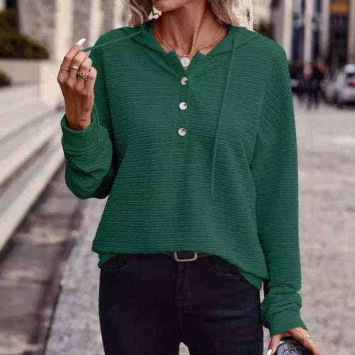 Damen Texturierter Kapuzenpullover mit Knopfleiste und Oversize-Schnitt Drune