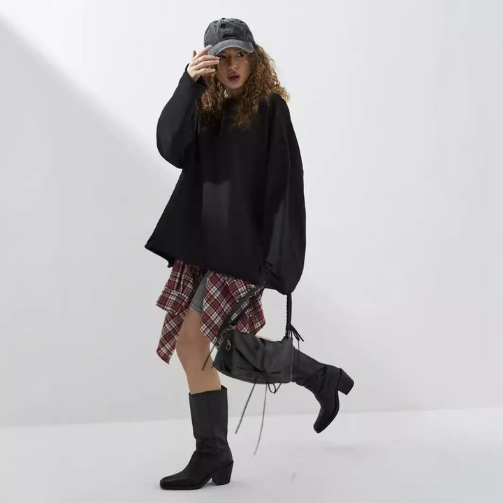 Damen weites Sweatshirt mit Rundhalsausschnitt und verlängertem Oversize-Schnitt Drune