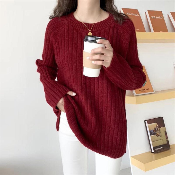 Damen gemütlicher Rippenstrickpullover Drune