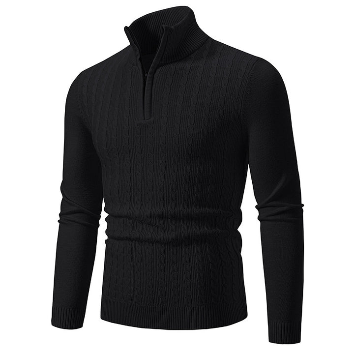Herren Eleganter Zopfmuster-Halbzip-Pullover mit hohem Stehkragen und schmaler Passform Drune