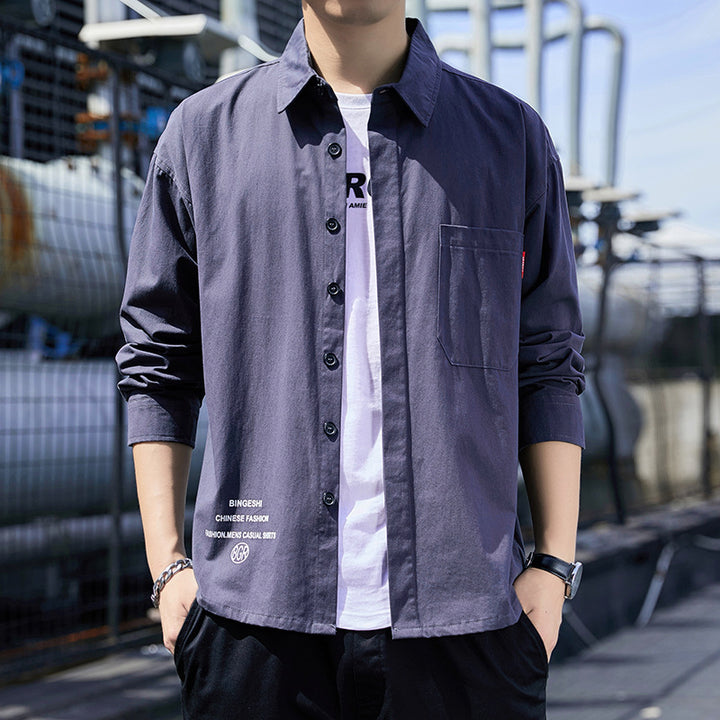 Herren Oversized-Hemdjacke im Casual-Worker-Stil mit Brusttasche und durchgehender Knopfleiste Drune
