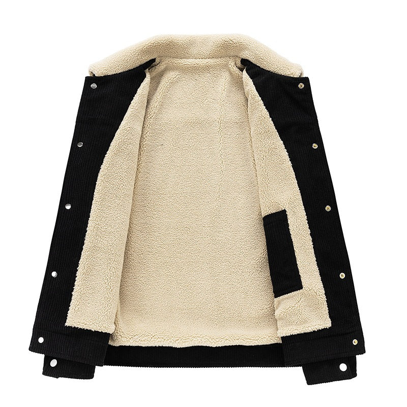 Herren Cordjacke mit Teddyfutter, Hemdkragen & Druckknopffront Drune