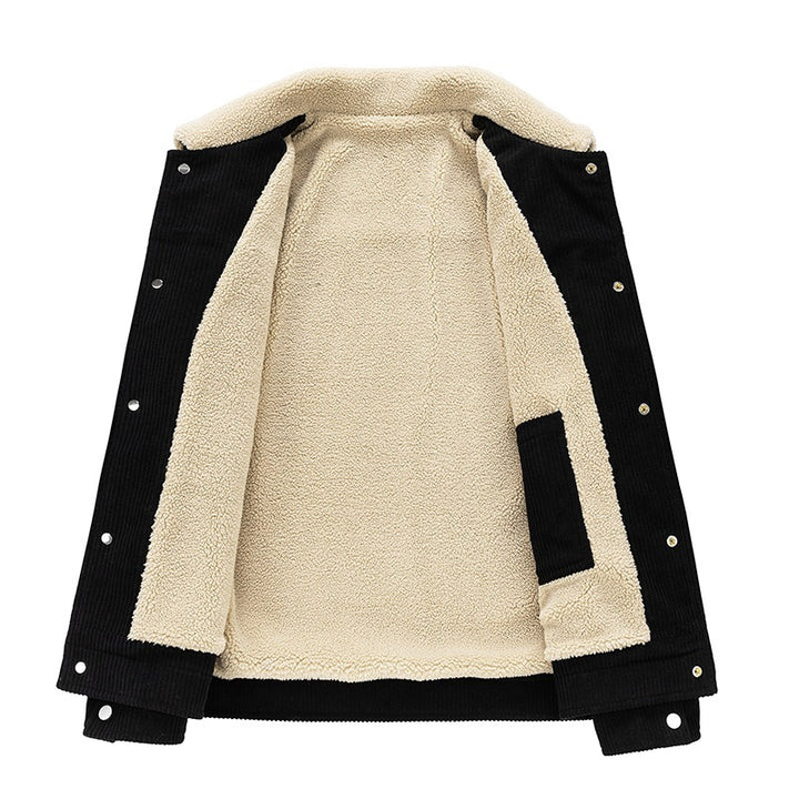 Herren Cordjacke mit Teddyfutter, Hemdkragen & Druckknopffront Drune