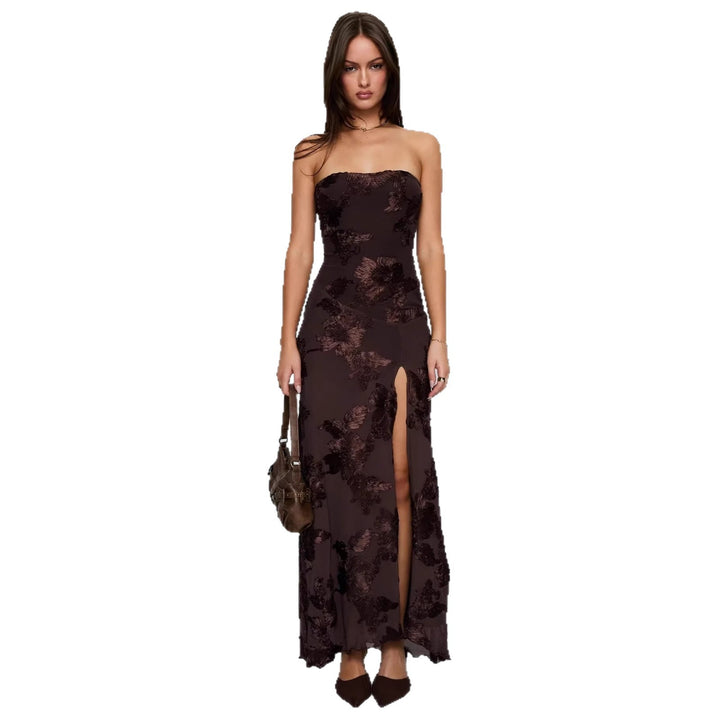 Damen elegantes Schnittmaxikleid mit floralem Design und seitlichem Schlitz Drune