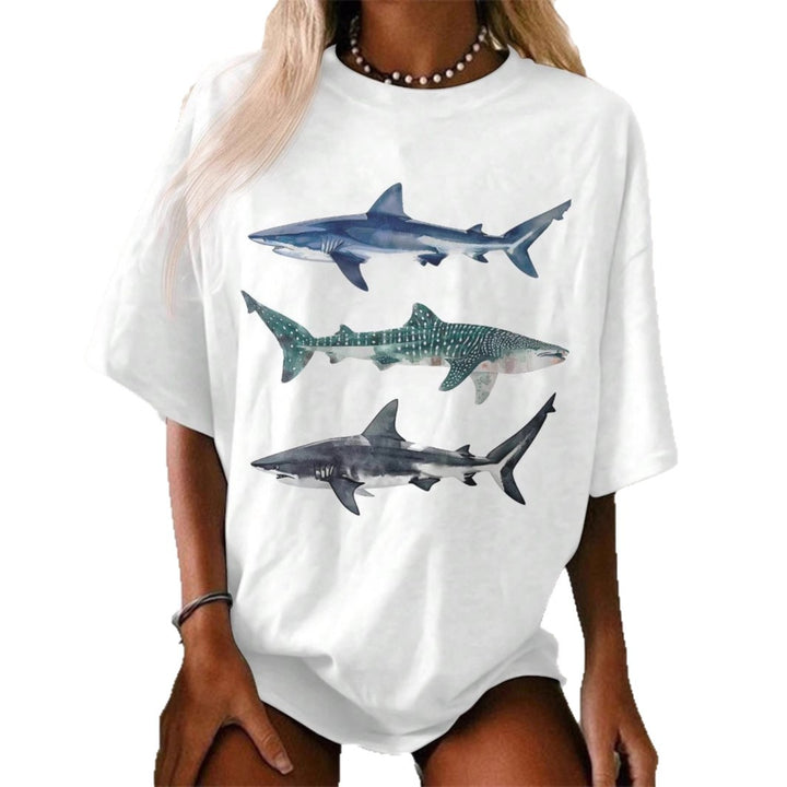 Damen T-Shirt mit kreativem Hai-Motiv und lässigem Schnitt Drune