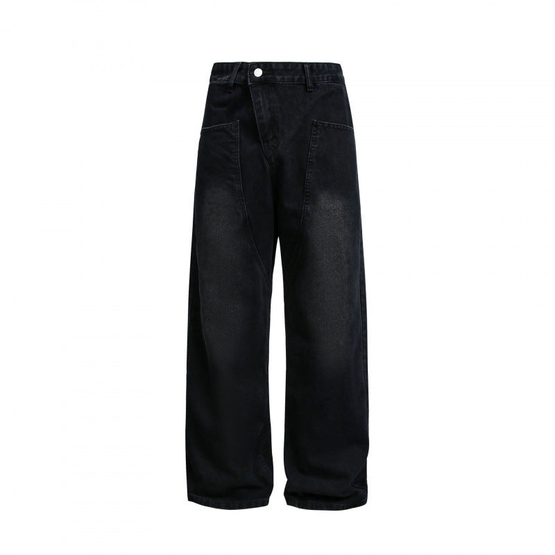 Damen Weite hochgeschnittene Baggy-Jeans mit geschwungenen Vornähten und aufgesetzten Taschen Drune