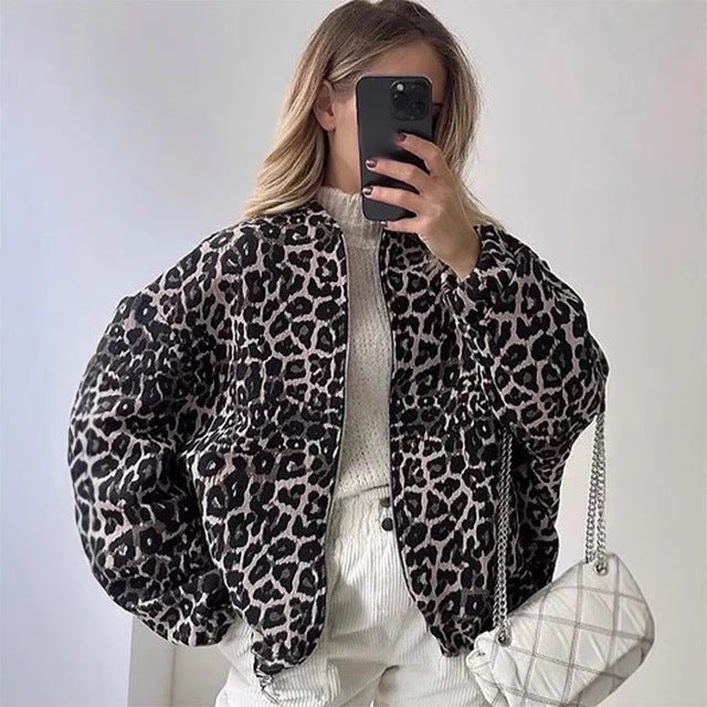 Damen lässige Steppjacke im Leopardenmuster Drune
