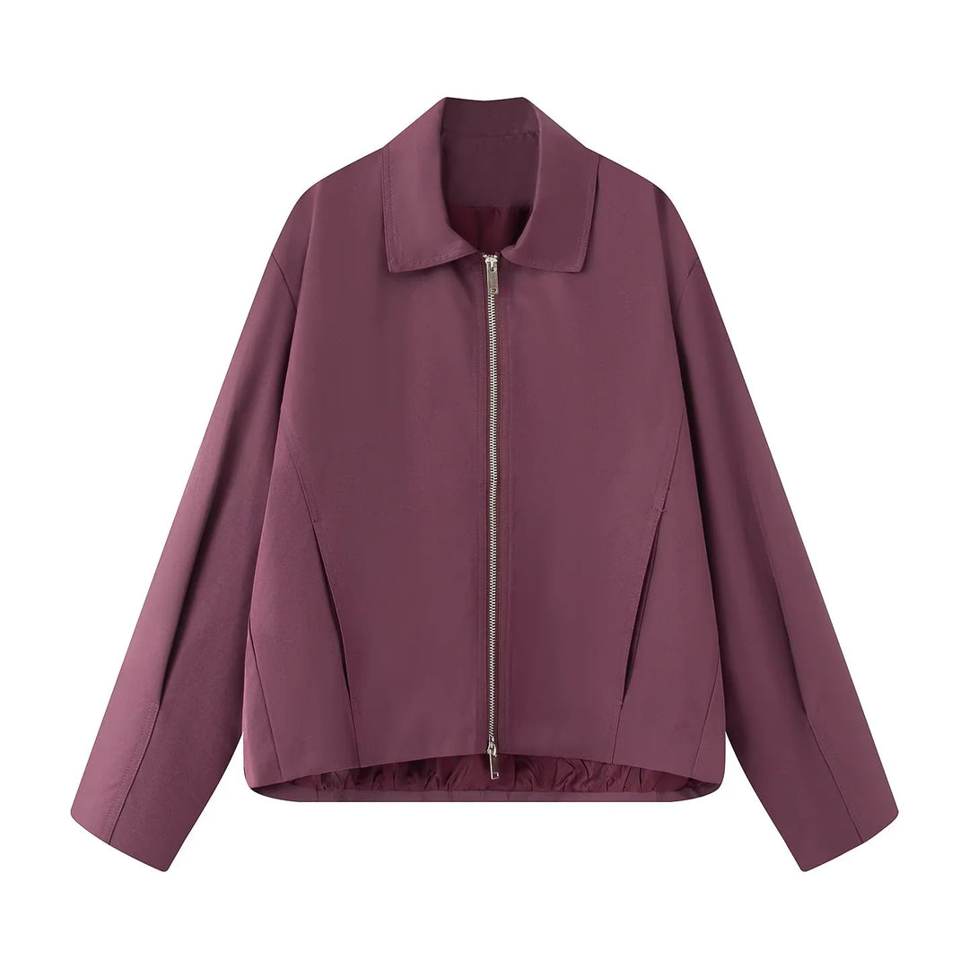Damen nan leichte lässige Boxy-Blousonjacke mit verdecktem Zwei-Wege-Reißverschluss, hohem Kragen und seitlichen Eingrifftaschen Drune