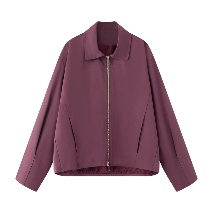 Damen nan leichte lässige Boxy-Blousonjacke mit verdecktem Zwei-Wege-Reißverschluss, hohem Kragen und seitlichen Eingrifftaschen Drune