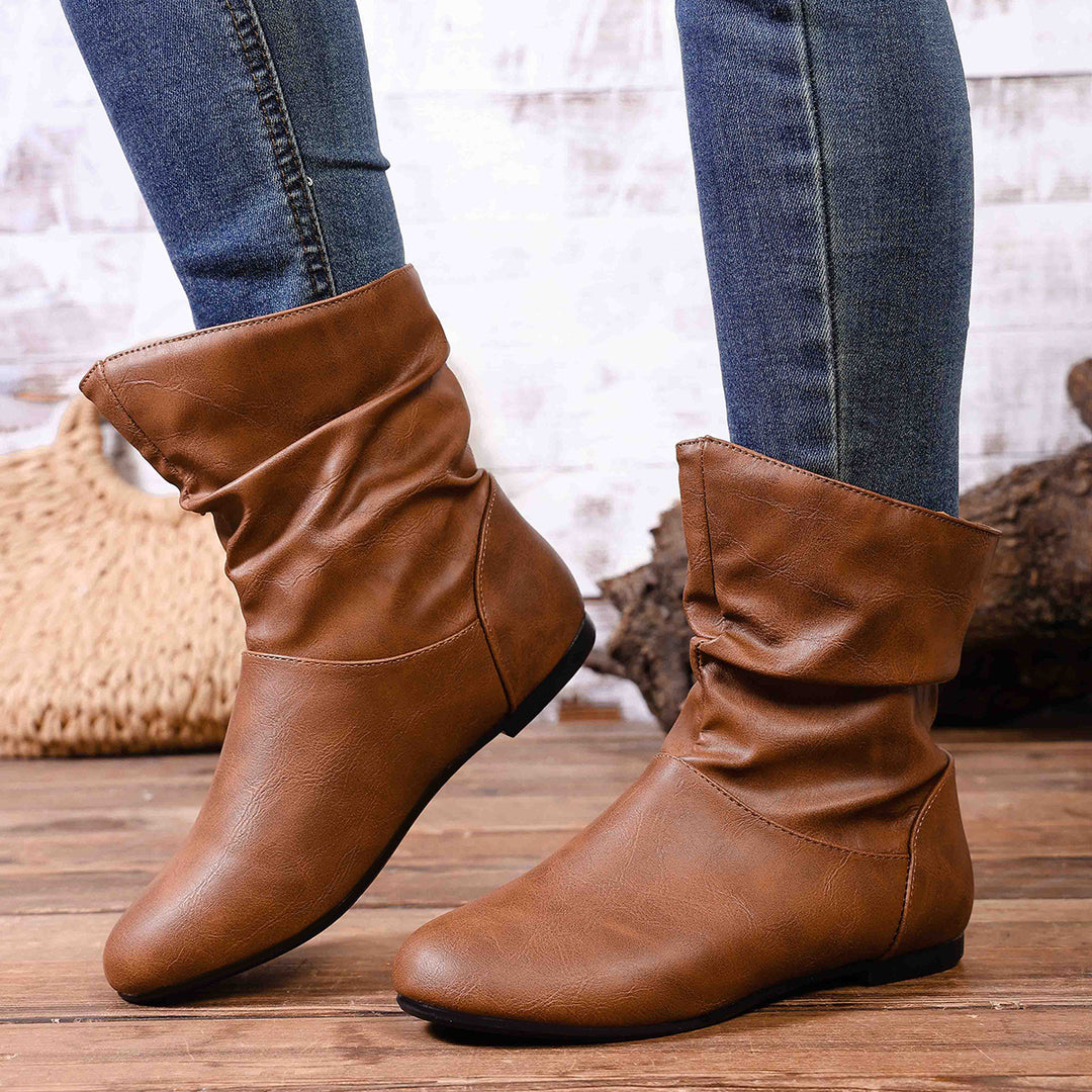 Damen nan weiche Slouch-Stiefel mit flacher Laufsohle und gerafftem Schaft Drune