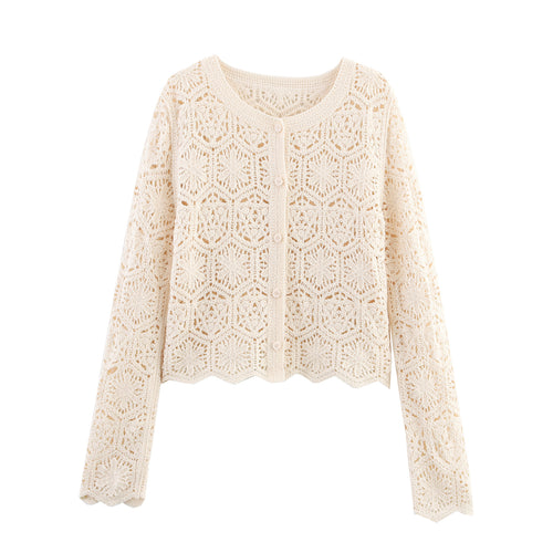 Damen Strickjacke mit filigranem Häkelmuster Drune