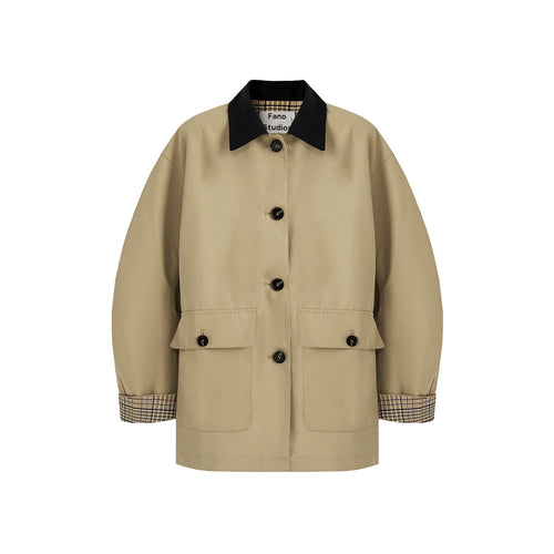 Damen Kurztrenchjacke mit Karofutter und Kontrastkragen Drune