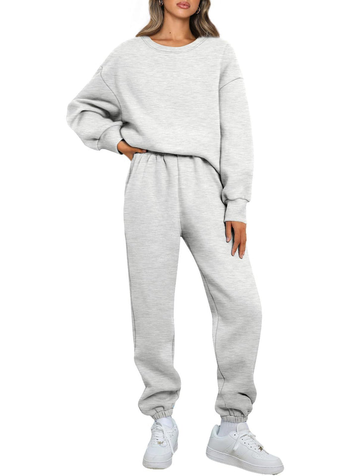 Damen nan zweiteiliges Comfort-Loungewear-Set mit oversized Rundhals, hochgeschnittener Jogginghose und elastischem Knöchelbund Drune