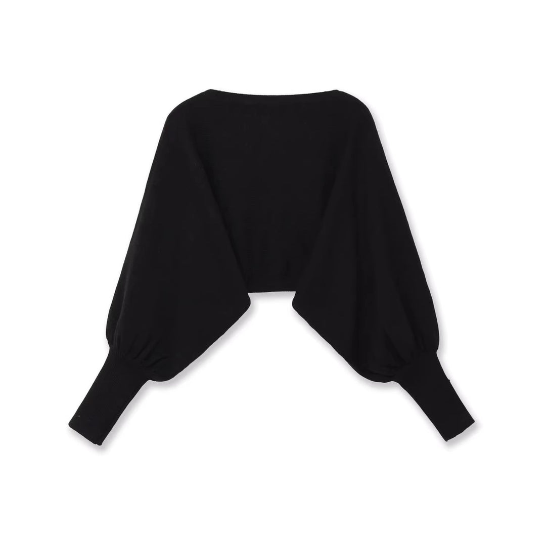 Damen Cropped-Bolero mit weiten Fledermausärmeln und langen Rippenbündchen Drune